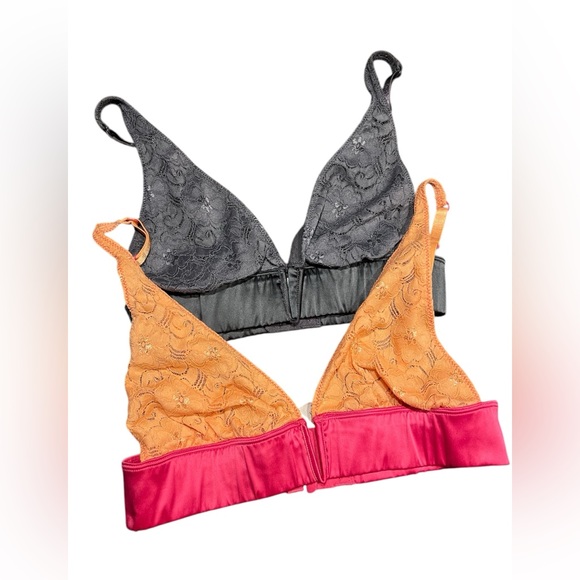 FREE PEOPLE V WIRE SOFT LACE BRALETTE BRA ORANGE PINK  & gray size SMALL - Picture 1 of 8